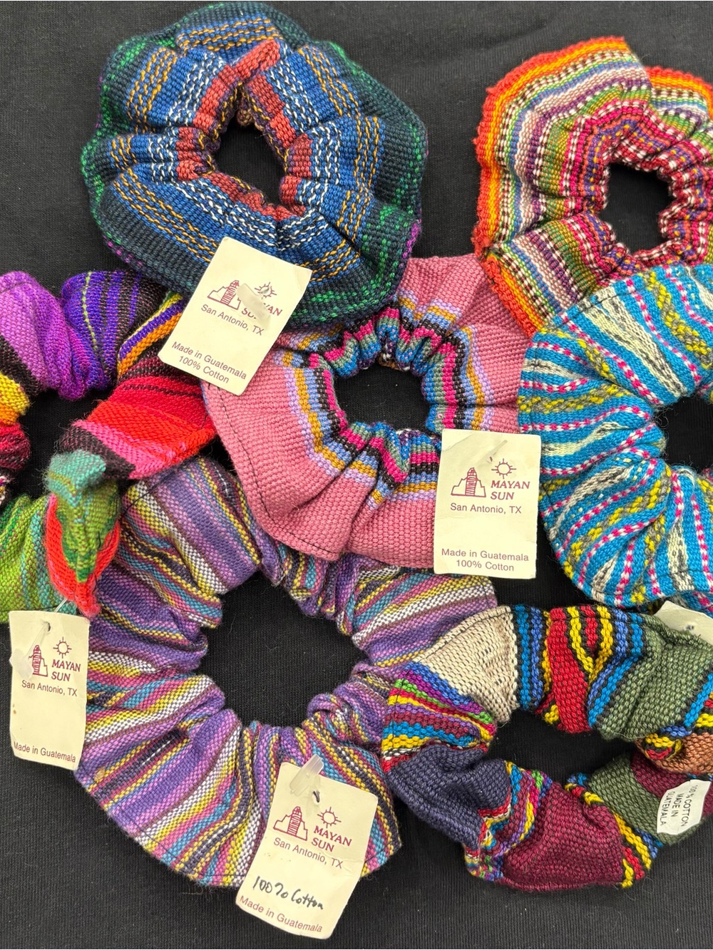 Mayan Sun Vintage Colorful Gualaman Cotton Scrunchie - Set of 3 Grab Bag